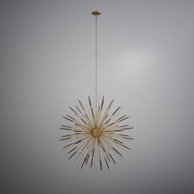 Drake 24 Light Chandelier in Aged Brass with Black Glass Vinci Lighting