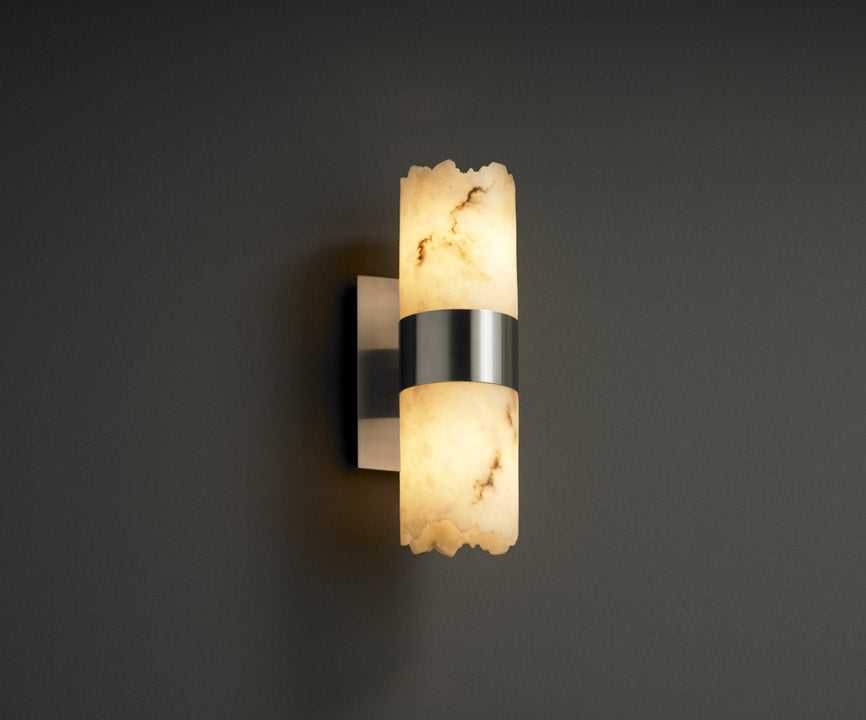 LumenAria Two Light Wall Sconce in Brushed Nickel Justice Designs