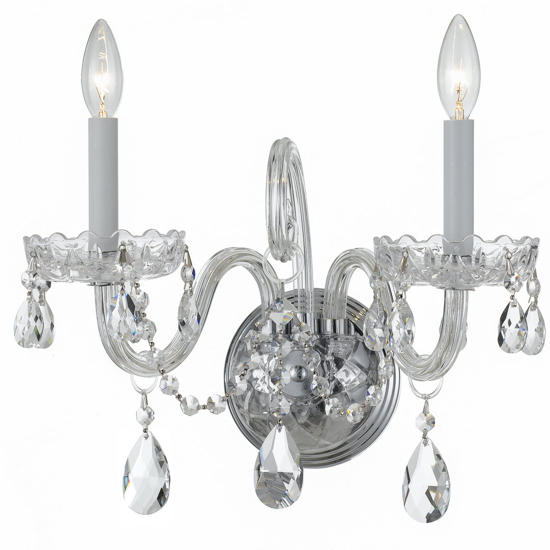 Traditional Crystal Two Light Wall Sconce in Polished Chrome - available from The Lighting Shoppe, trusted by Canadian homeowners