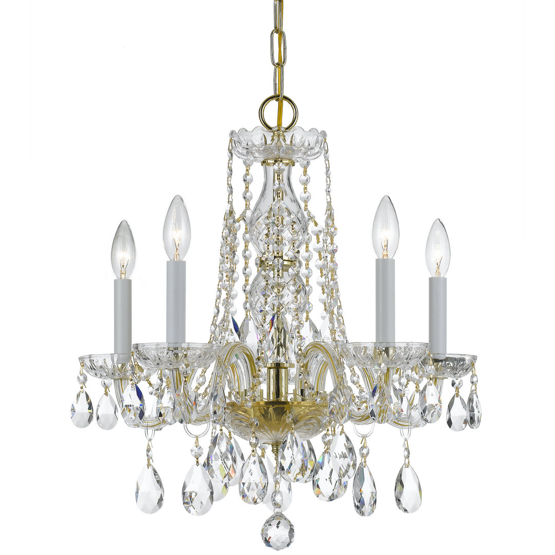 Traditional Crystal Five Light Mini Chandelier in Polished Brass - available from The Lighting Shoppe, trusted by Canadian homeowners