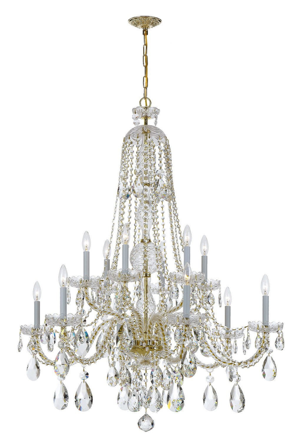 Traditional Crystal 12 Light Chandelier in Polished Brass - available from The Lighting Shoppe, trusted by Canadian homeowners