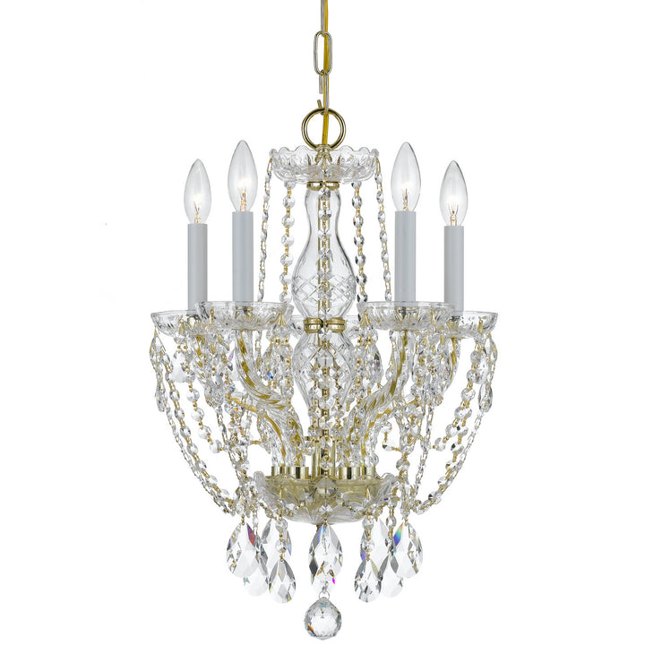 Traditional Crystal Five Light Mini Chandelier in Polished Brass - available from The Lighting Shoppe, trusted by Canadian homeowners