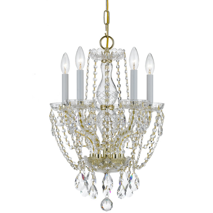 Traditional Crystal Five Light Mini Chandelier in Polished Brass - available from The Lighting Shoppe, trusted by Canadian homeowners