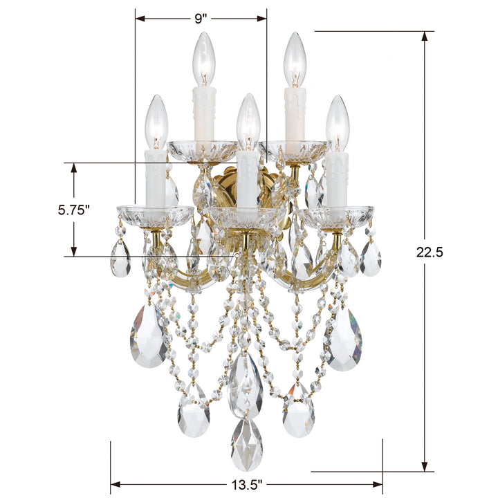 Crystorama - 4425-GD-CL-SAQ - Five Light Wall Sconce - Maria Theresa - Gold