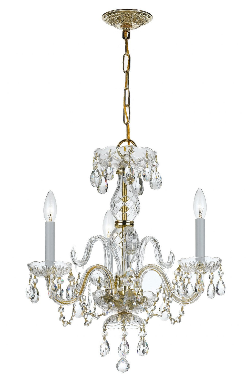 Traditional Crystal Three Light Mini Chandelier in Polished Brass - available from The Lighting Shoppe, trusted by Canadian homeowners