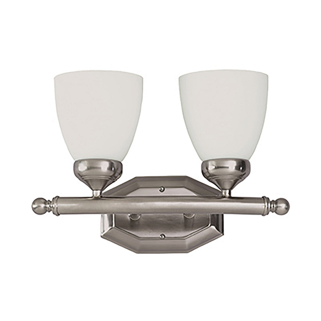 Ashlea Two Light Vanity Bar in Brushed Nickel - available from The Lighting Shoppe, trusted by Canadian homeowners