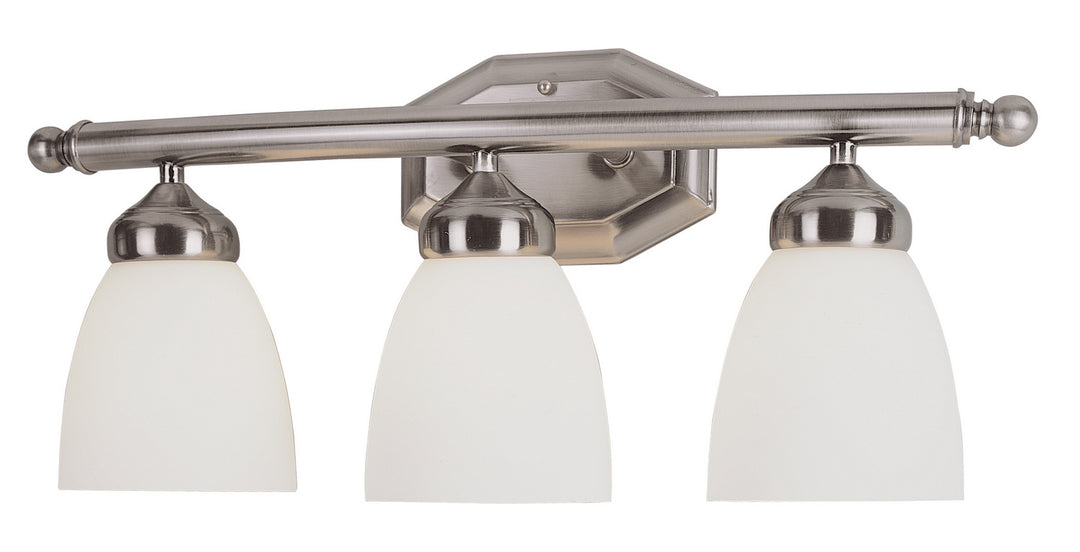 Ashlea Three Light Vanity Bar in Brushed Nickel - available from The Lighting Shoppe, trusted by Canadian homeowners