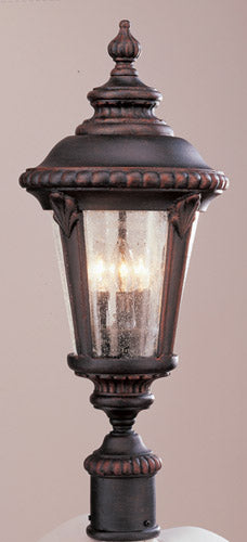 Commons Three Light Postmount Lantern in Rust - available from The Lighting Shoppe, trusted by Canadian homeowners