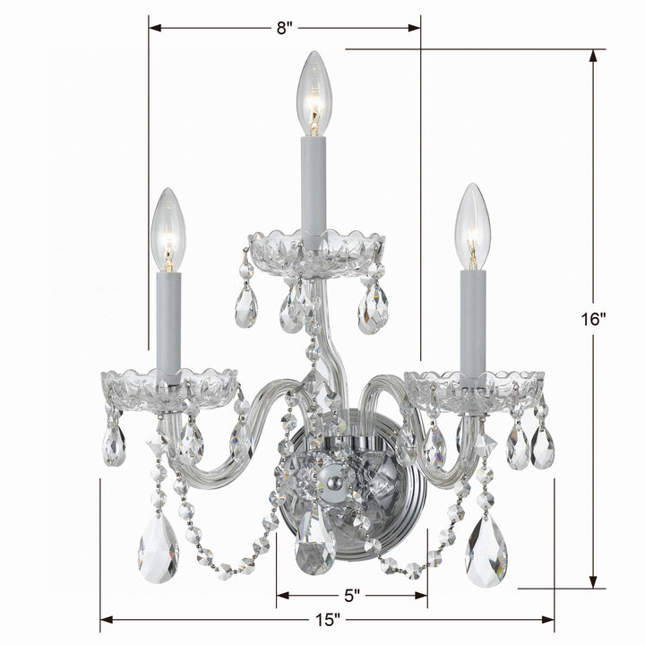 Crystorama - 1033-CH-CL-S - Three Light Wall Sconce - Traditional Crystal - Polished Chrome