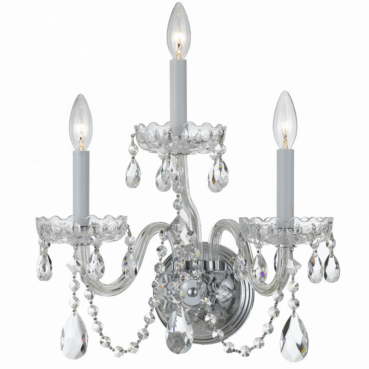 Traditional Crystal Three Light Wall Sconce in Polished Chrome - available from The Lighting Shoppe, trusted by Canadian homeowners