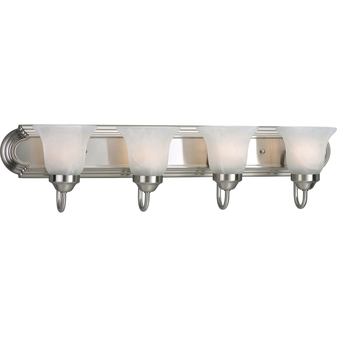 Alabaster Glass Four Light Bath Bracket in Brushed Nickel - available from The Lighting Shoppe, trusted by Canadian homeowners