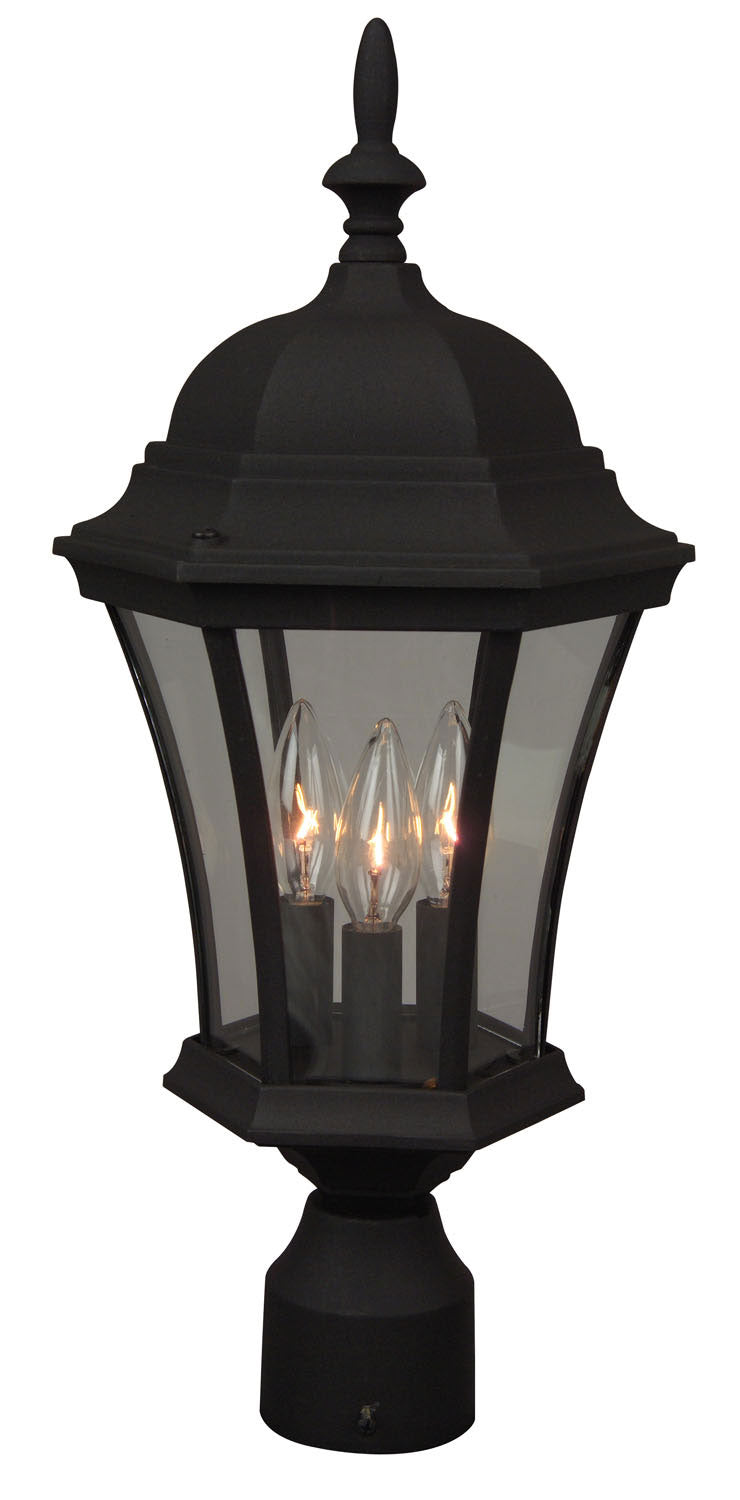 Curved Glass Cast Three Light Post Mount in Textured Black - available from The Lighting Shoppe, trusted by Canadian homeowners