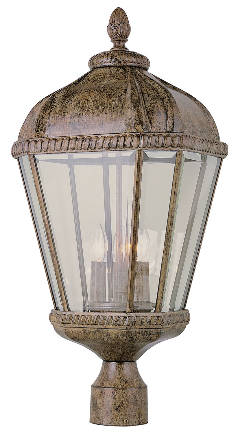 Covington Three Light Postmount Lantern in Burnished Rust - available from The Lighting Shoppe, trusted by Canadian homeowners