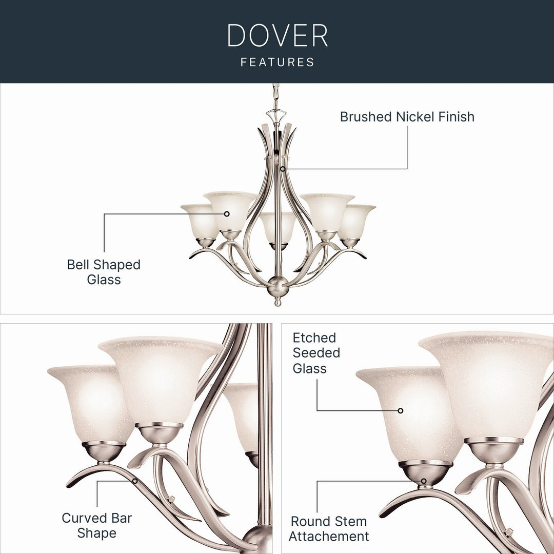Kichler Canada - 2020NI - Five Light Chandelier - Dover - Brushed Nickel