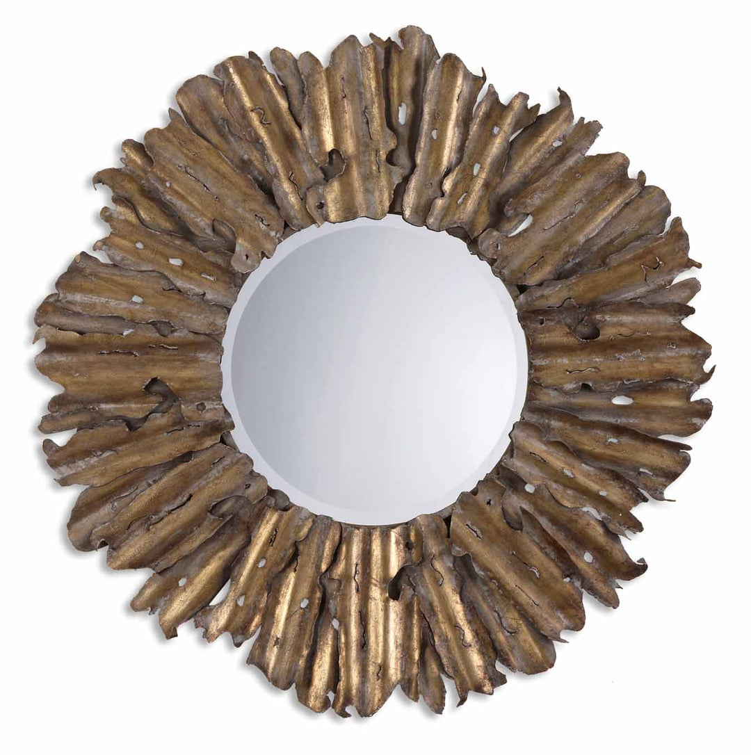 Hemani Mirror in Antiqued Gold Leaf w/Burnished Edges And A Light Gray - available from The Lighting Shoppe, trusted by Canadian homeowners
