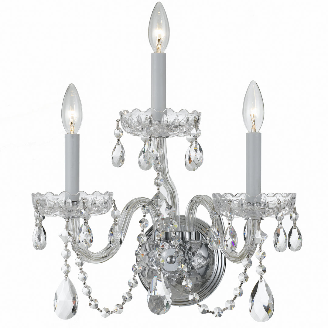 Traditional Crystal Three Light Wall Sconce in Polished Chrome - available from The Lighting Shoppe, trusted by Canadian homeowners