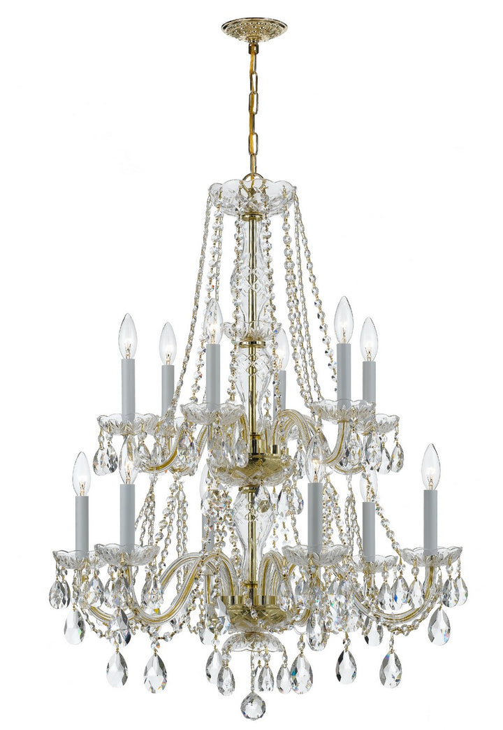 Traditional Crystal 12 Light Chandelier in Polished Brass - available from The Lighting Shoppe, trusted by Canadian homeowners