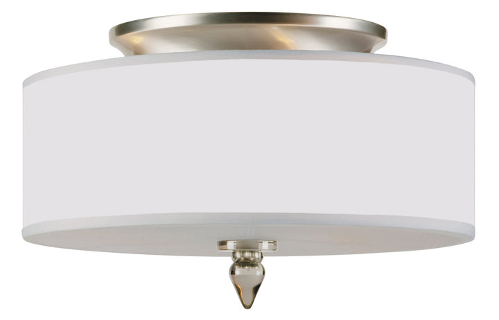 Luxo Three Light Flush Mount in Satin Nickel - available from The Lighting Shoppe, trusted by Canadian homeowners
