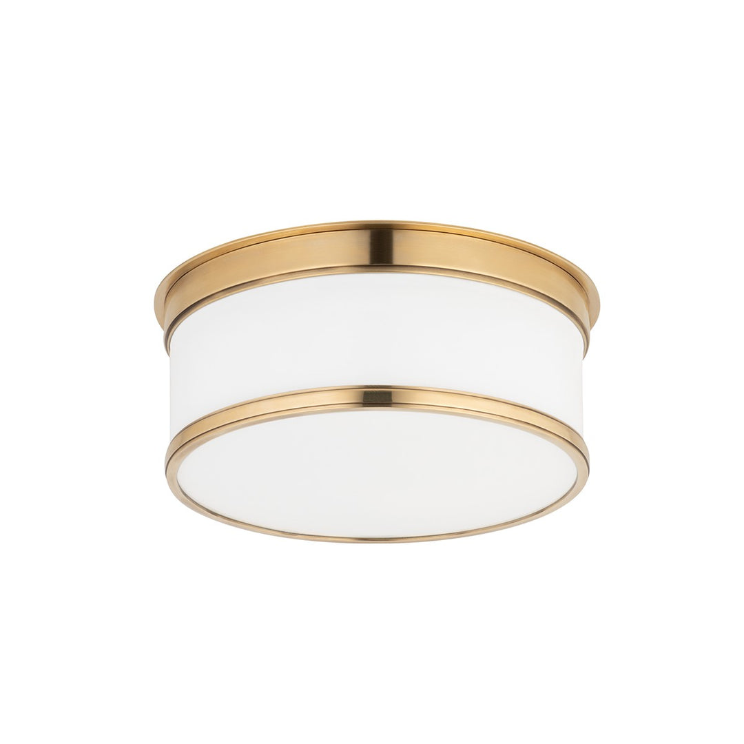Geneva One Light Flush Mount in Aged Brass - available from The Lighting Shoppe, trusted by Canadian homeowners