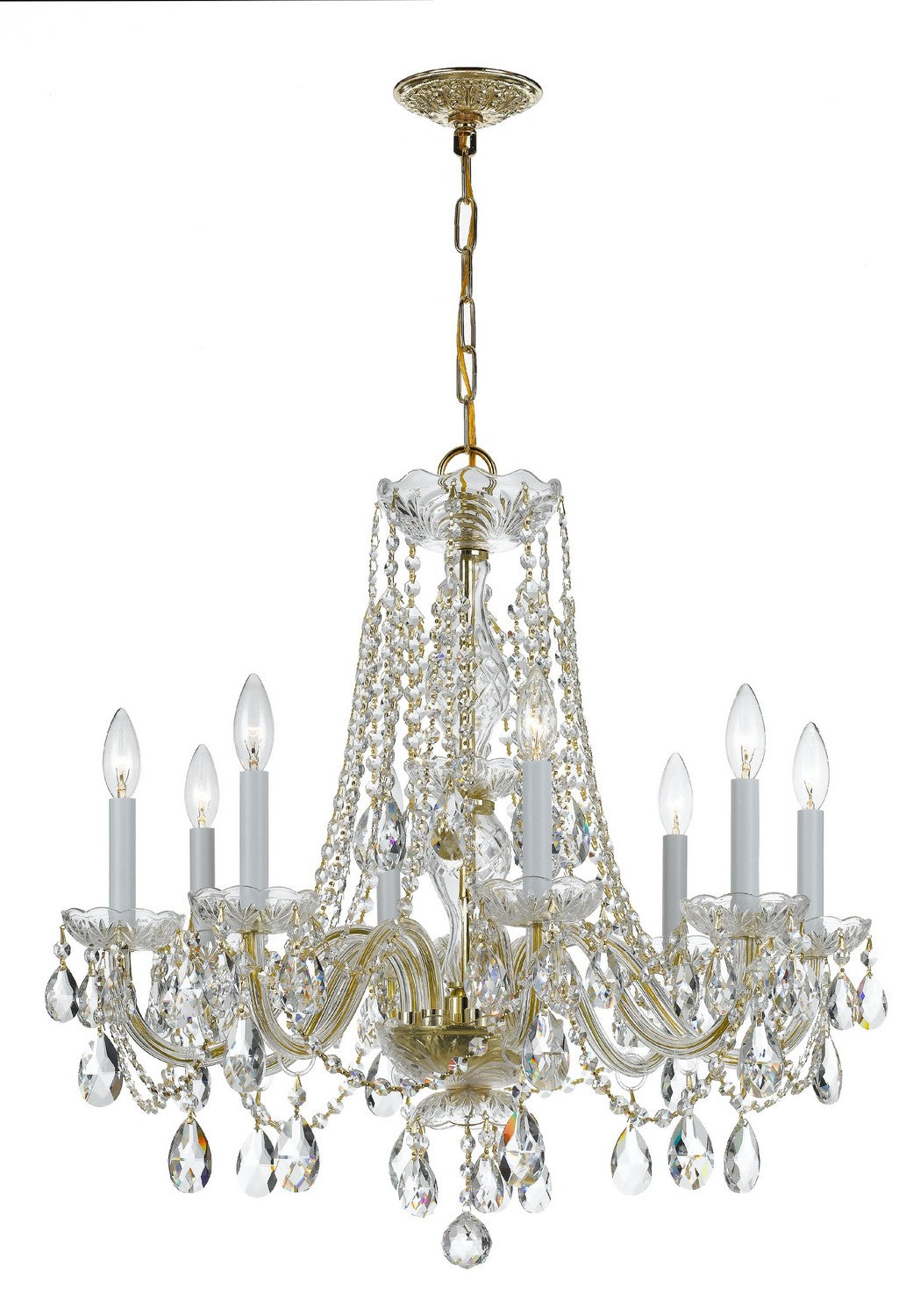 Traditional Crystal Eight Light Chandelier in Polished Brass - available from The Lighting Shoppe, trusted by Canadian homeowners