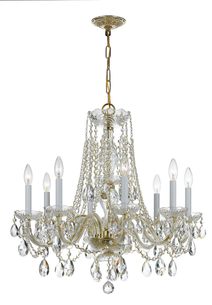 Traditional Crystal Eight Light Chandelier in Polished Brass - available from The Lighting Shoppe, trusted by Canadian homeowners