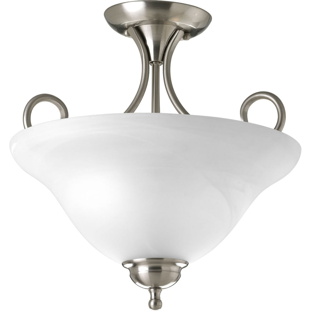 Bell Glass - Alabaster Two Light Flush Mount in Brushed Nickel - available from The Lighting Shoppe, trusted by Canadian homeowners