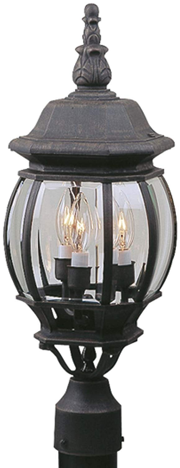 French Style Three Light Post Mount in Textured Black - available from The Lighting Shoppe, trusted by Canadian homeowners