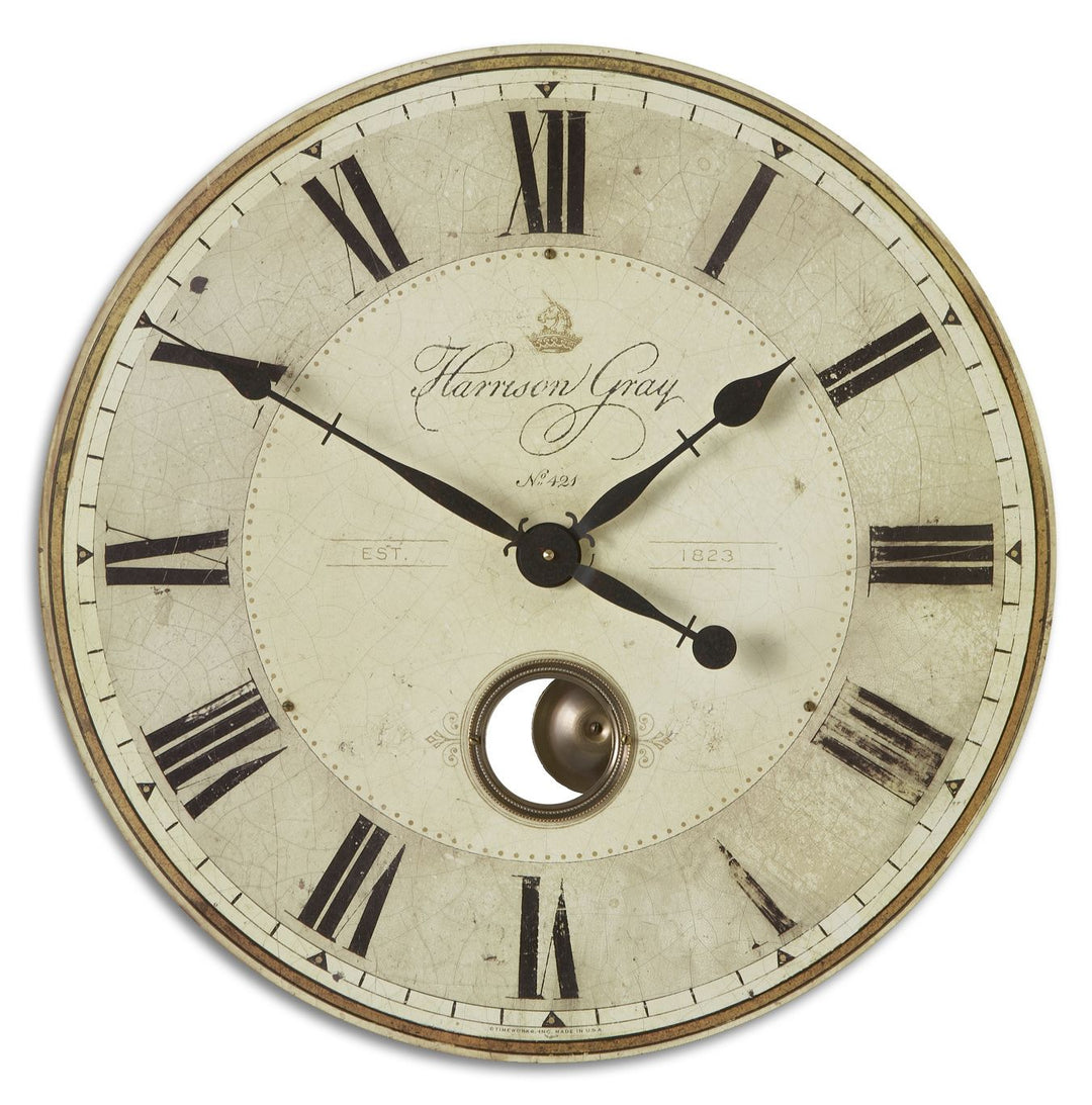 Harrison Gray Wall Clock in Brass - available from The Lighting Shoppe, trusted by Canadian homeowners