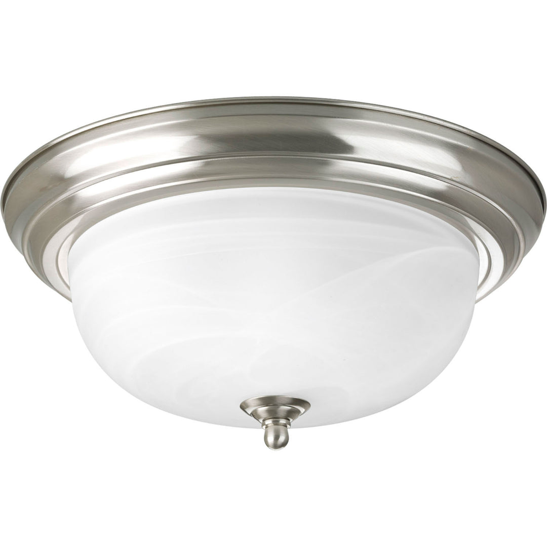 Dome Glass - Alabaster Two Light Flush Mount in Brushed Nickel - available from The Lighting Shoppe, trusted by Canadian homeowners
