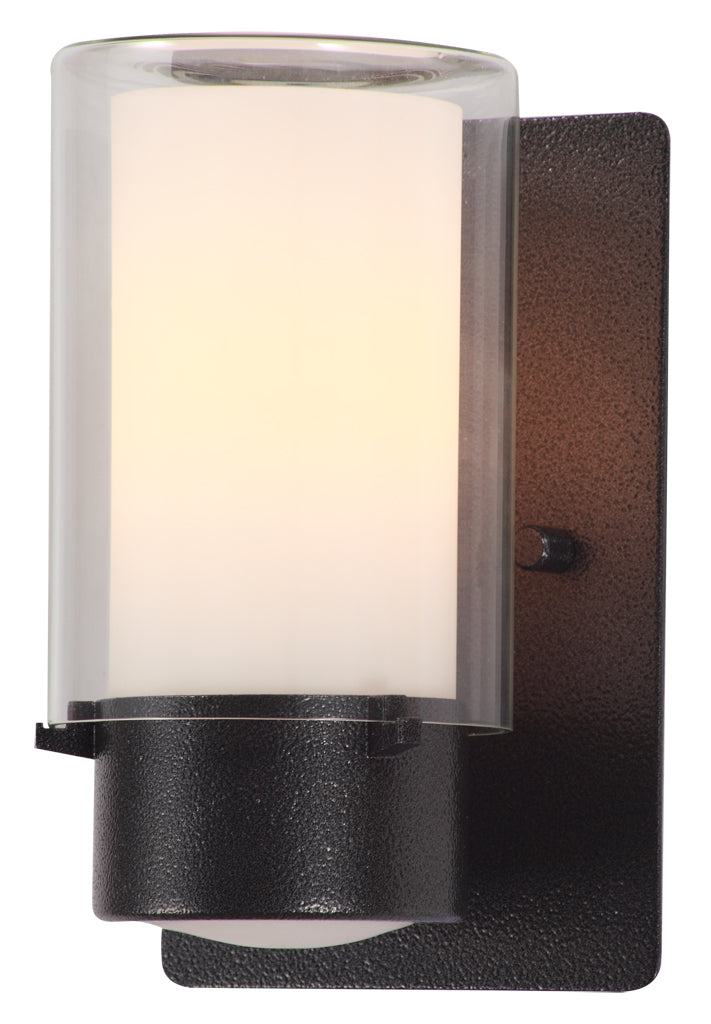 Essex Outdoor One Light Outdoor Wall Sconce in Hammered Black w/Half Opal Glass - available from The Lighting Shoppe, trusted by Canadian homeowners