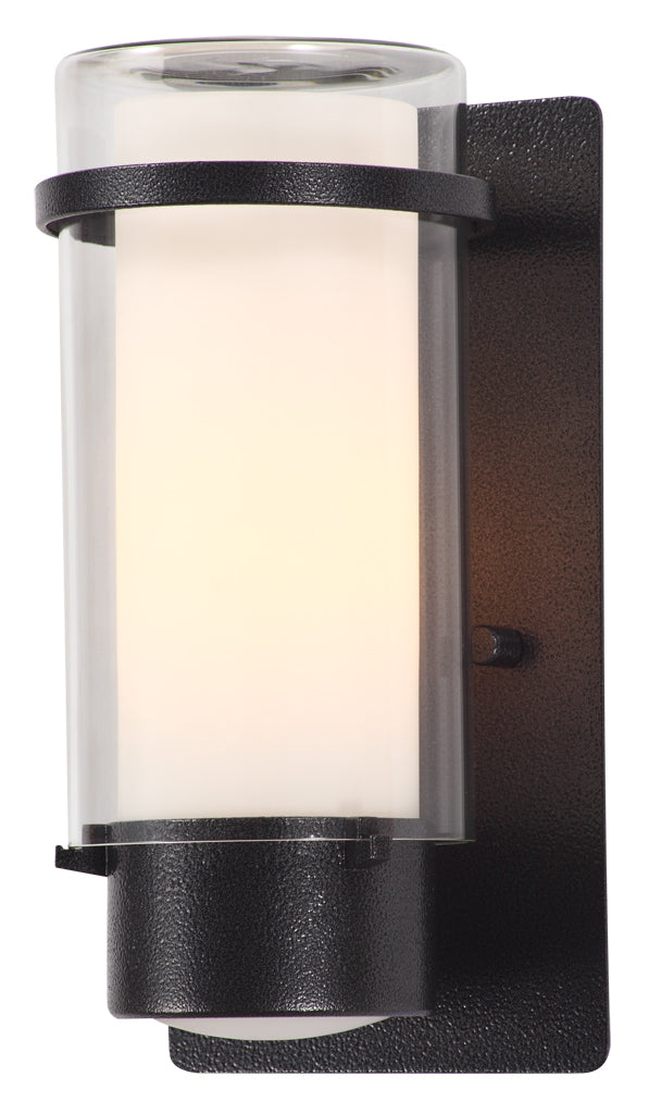 Essex Outdoor One Light Outdoor Wall Sconce in Hammered Black w/Half Opal Glass - available from The Lighting Shoppe, trusted by Canadian homeowners