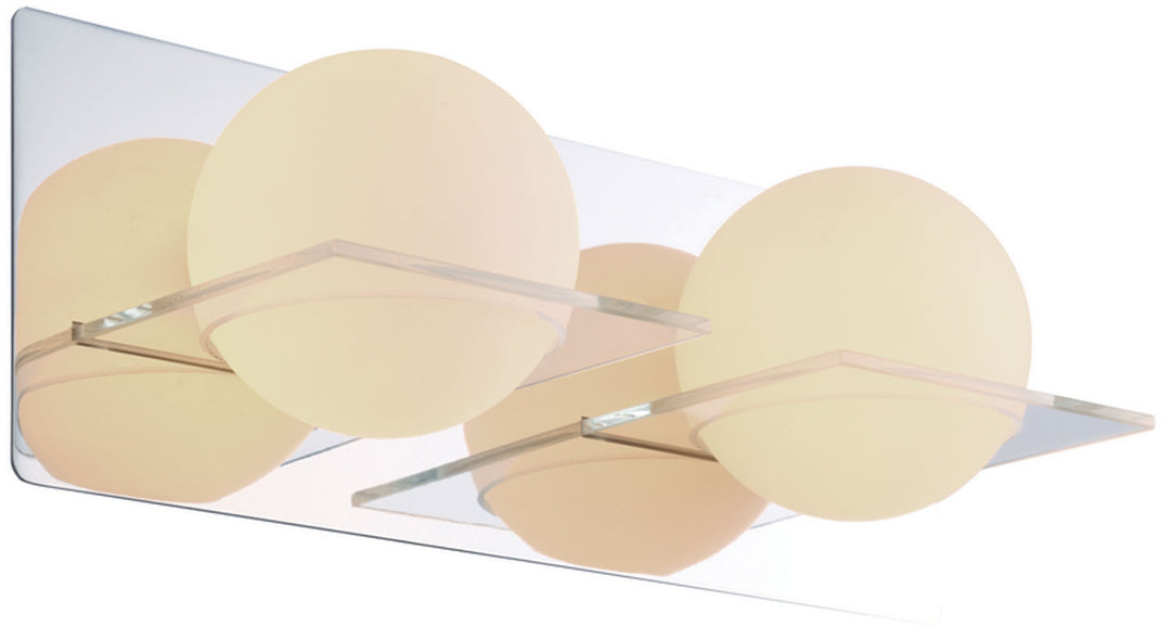 IO Two Light Vanity in Chrome w/Half Opal Glass - available from The Lighting Shoppe, trusted by Canadian homeowners