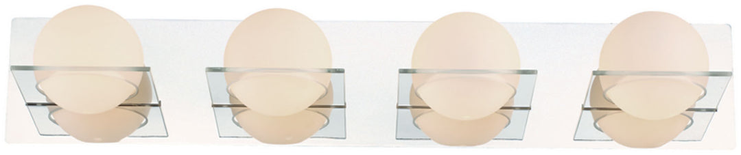 IO Four Light Vanity in Chrome w/Half Opal Glass - available from The Lighting Shoppe, trusted by Canadian homeowners