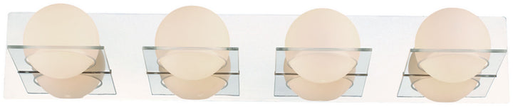 IO Four Light Vanity in Chrome w/Half Opal Glass - available from The Lighting Shoppe, trusted by Canadian homeowners