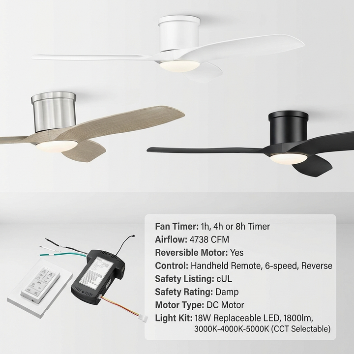 Apollo 52" Flush Ceiling Fan in Matte White Mirage Lighting Group