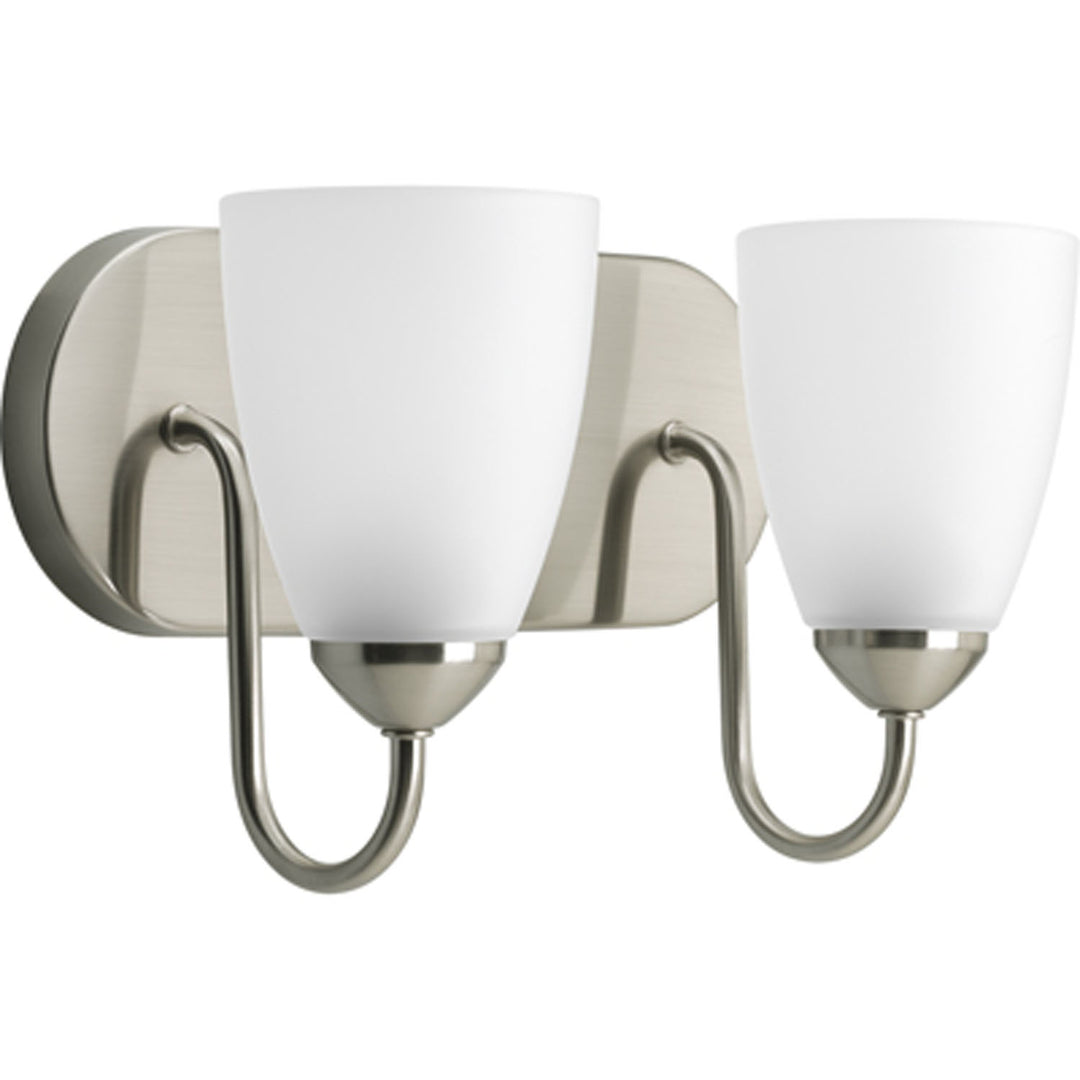 Gather Two Light Bath in Brushed Nickel - available from The Lighting Shoppe, trusted by Canadian homeowners
