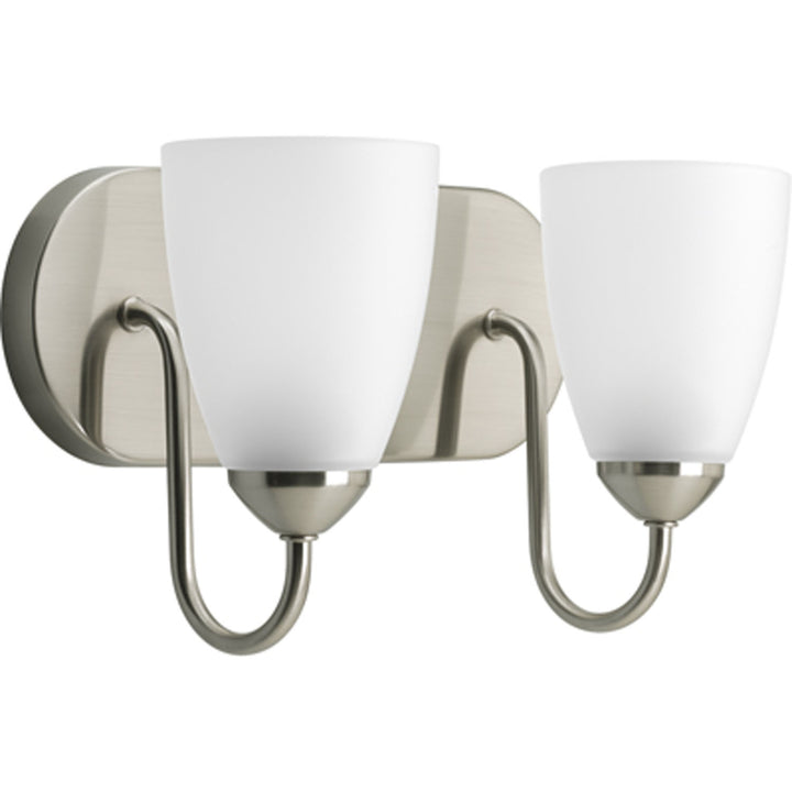 Gather Two Light Bath in Brushed Nickel - available from The Lighting Shoppe, trusted by Canadian homeowners