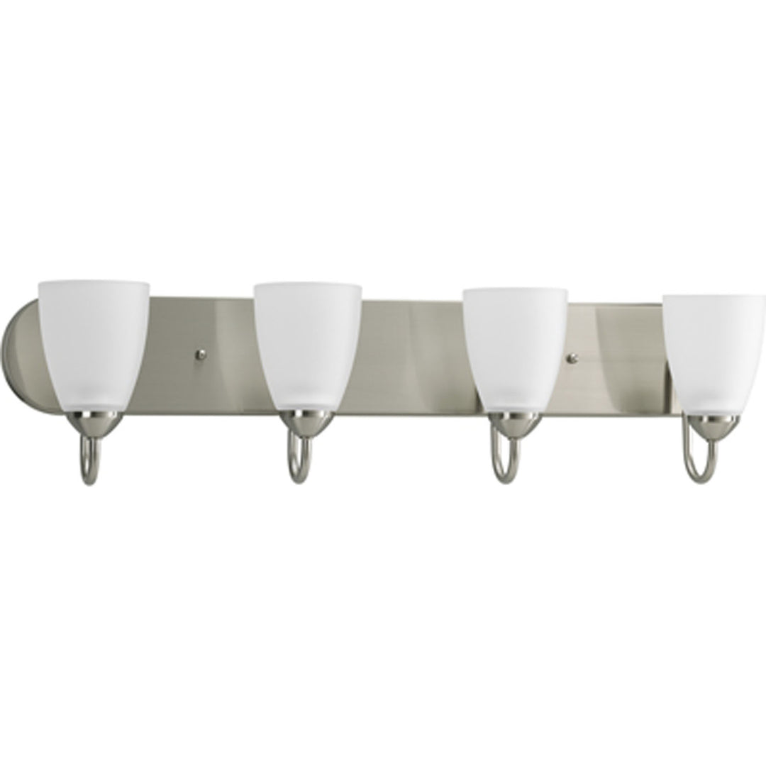 Gather Four Light Bath in Brushed Nickel - available from The Lighting Shoppe, trusted by Canadian homeowners