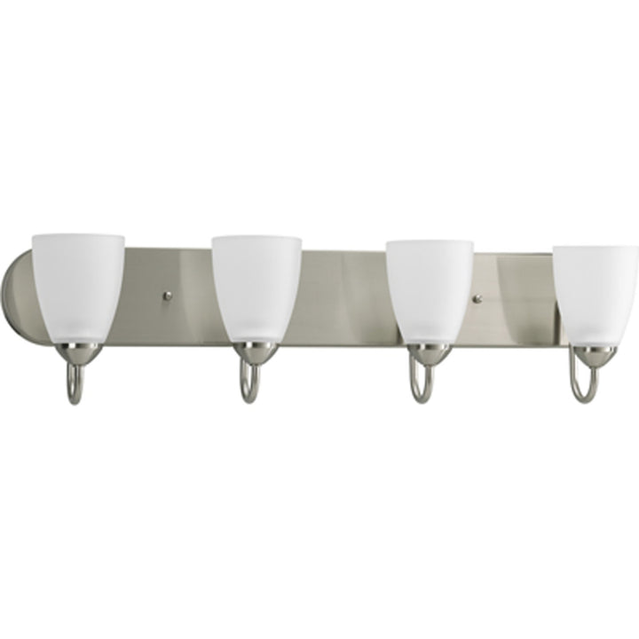 Gather Four Light Bath in Brushed Nickel - available from The Lighting Shoppe, trusted by Canadian homeowners