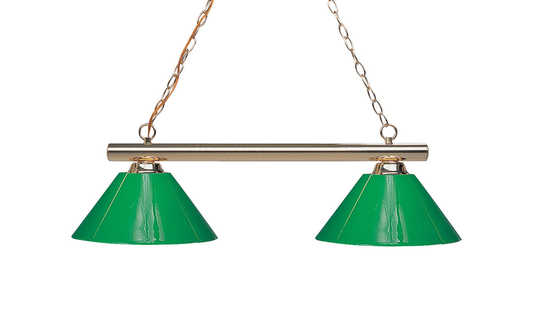 Sharp Shooter Two Light Billiard in Polished Brass - available from The Lighting Shoppe, trusted by Canadian homeowners
