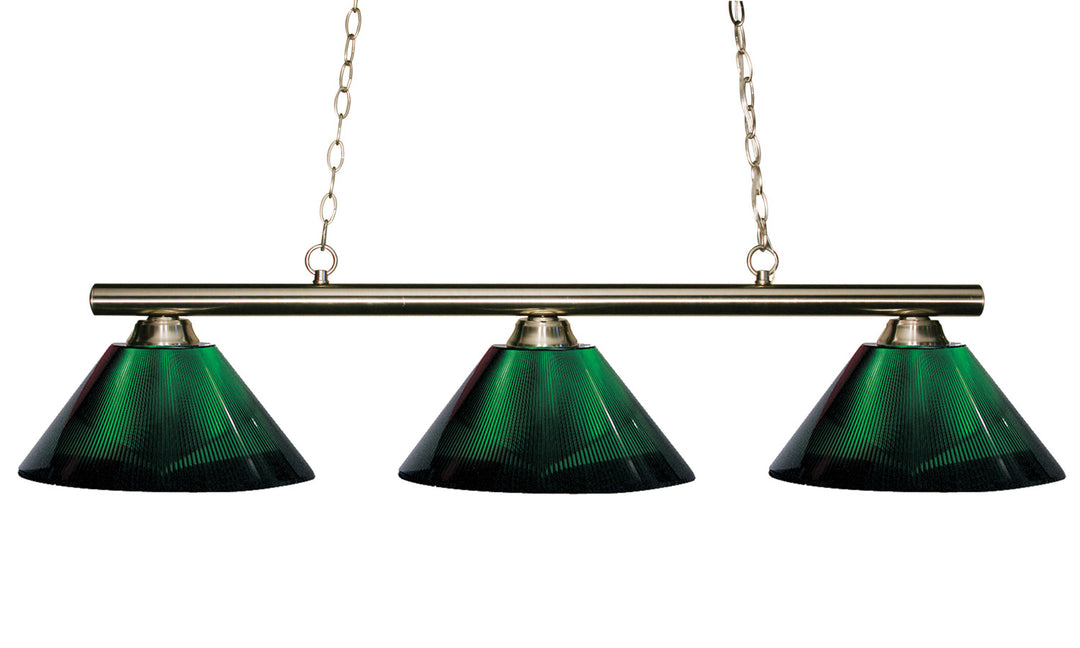 Sharp Shooter Three Light Billiard in Brushed Nickel - available from The Lighting Shoppe, trusted by Canadian homeowners