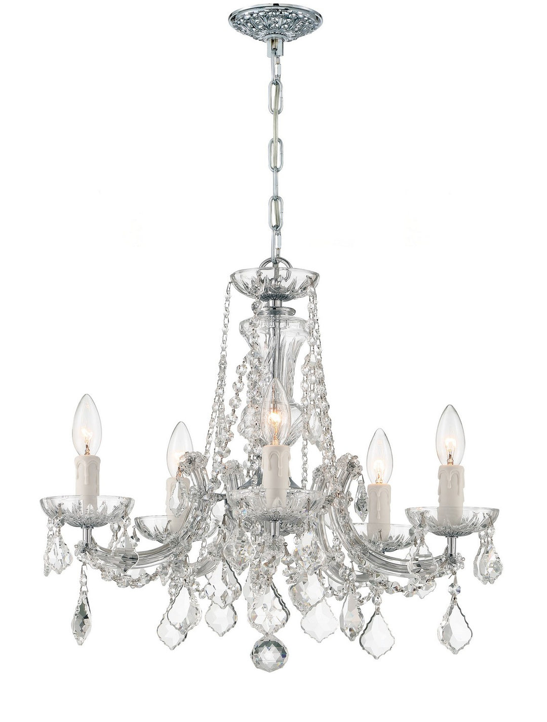 Maria Theresa Five Light Mini Chandelier in Polished Chrome - available from The Lighting Shoppe, trusted by Canadian homeowners