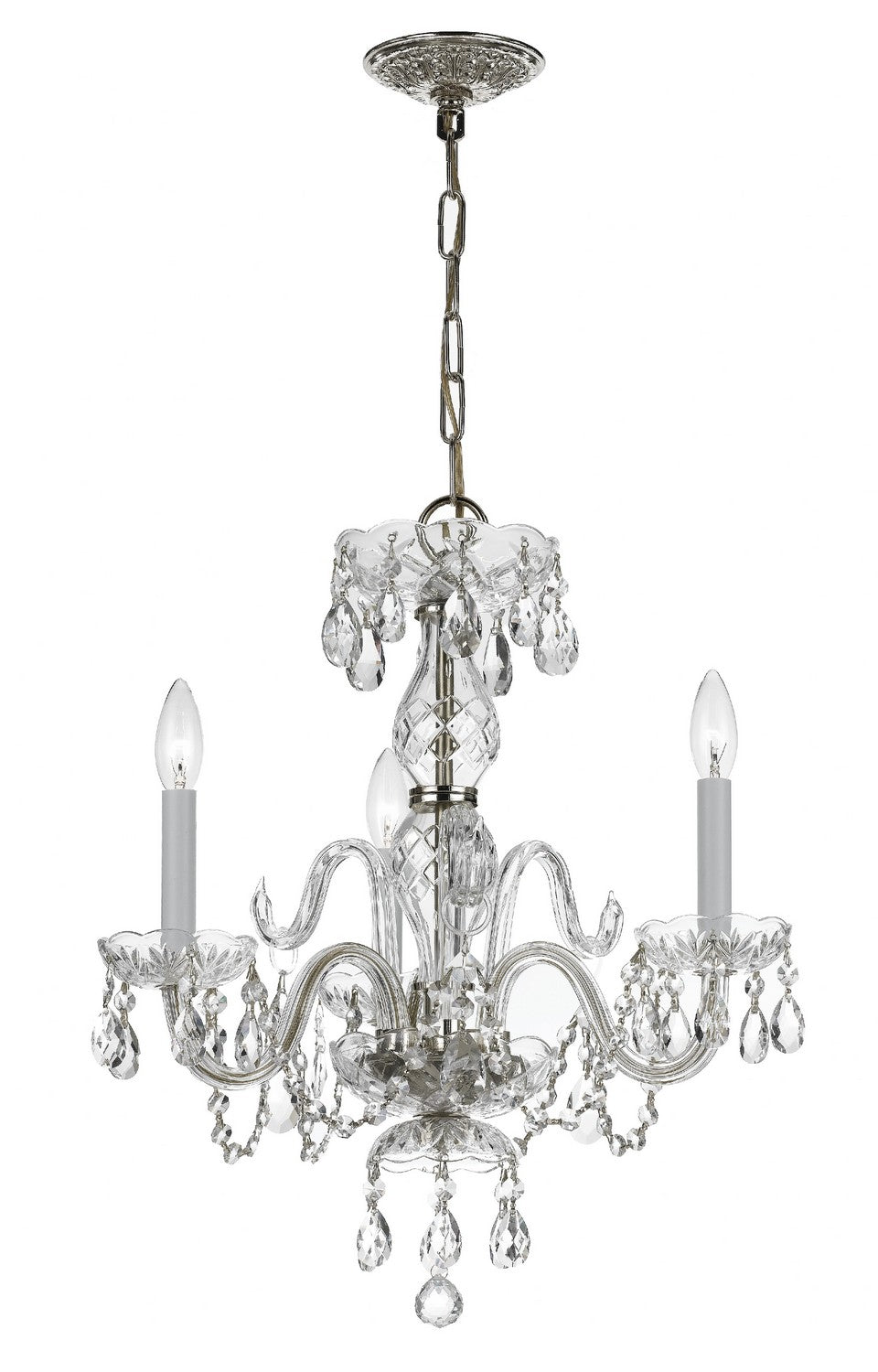 Traditional Crystal Three Light Mini Chandelier in Polished Chrome - available from The Lighting Shoppe, trusted by Canadian homeowners