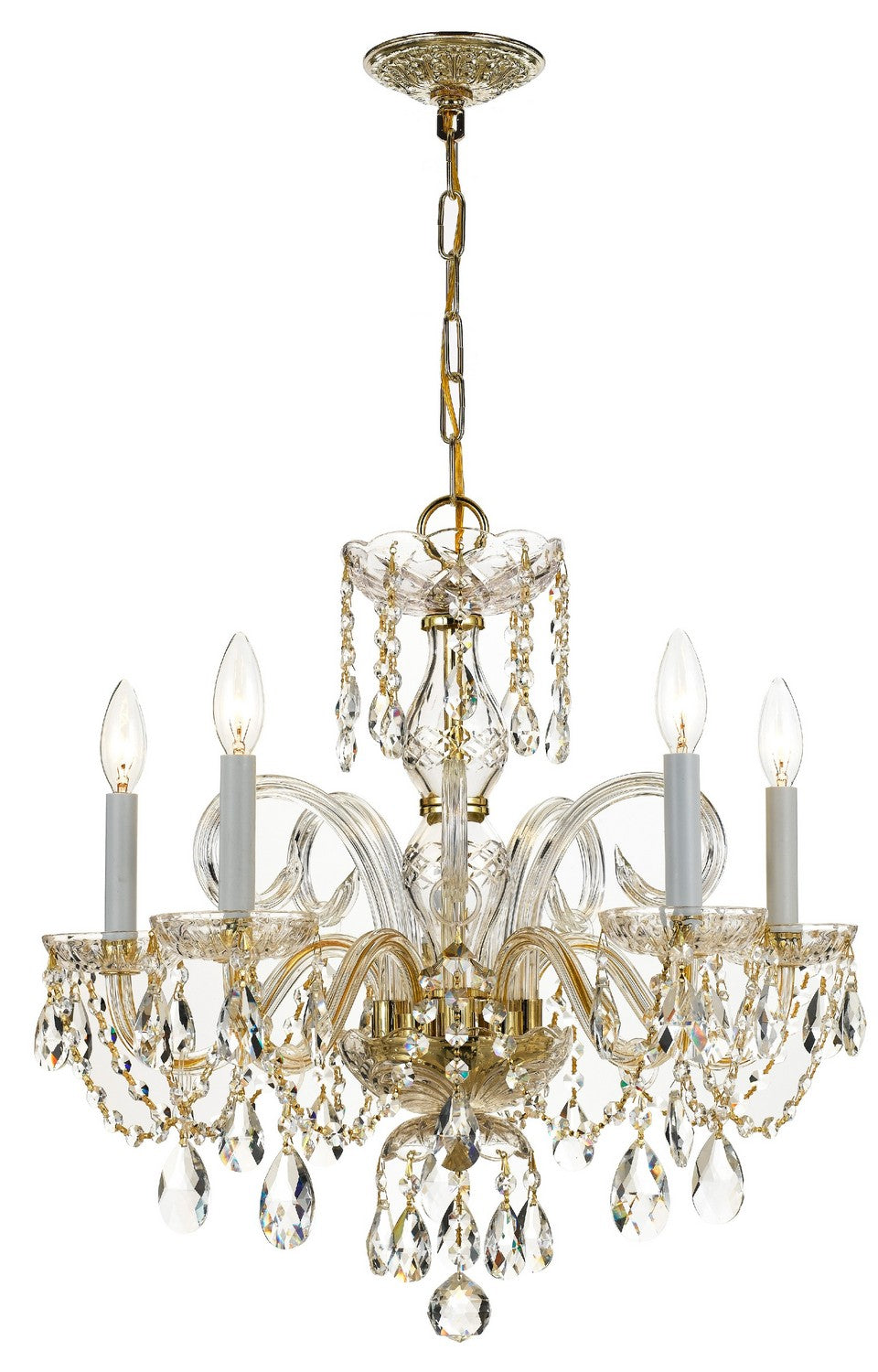 Traditional Crystal Five Light Chandelier in Polished Brass - available from The Lighting Shoppe, trusted by Canadian homeowners