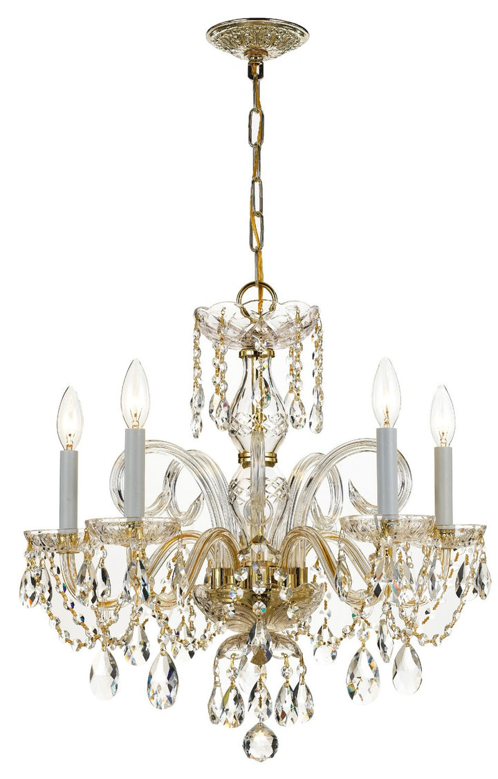 Traditional Crystal Five Light Chandelier in Polished Brass - available from The Lighting Shoppe, trusted by Canadian homeowners