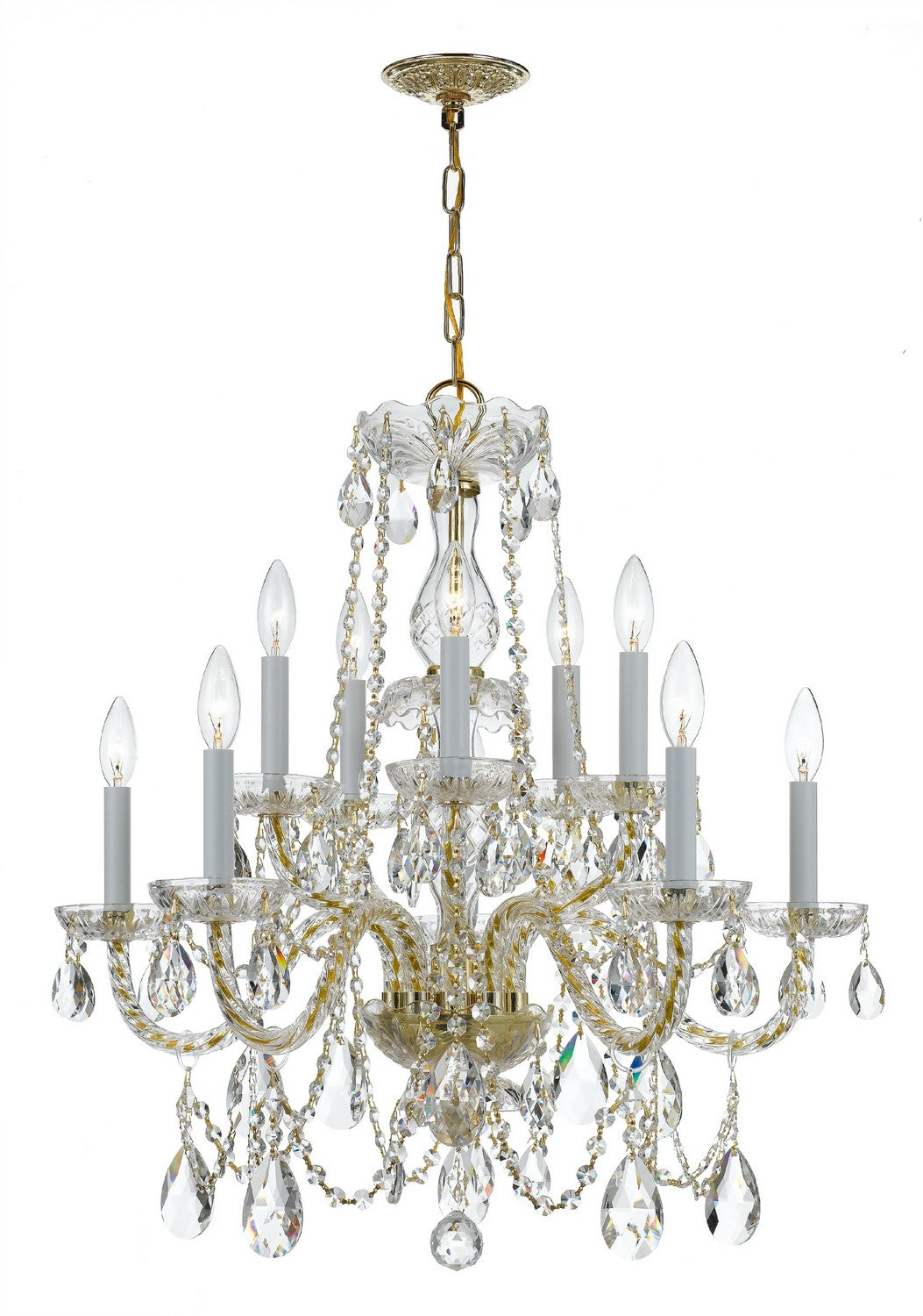 Traditional Crystal Ten Light Chandelier in Polished Brass - available from The Lighting Shoppe, trusted by Canadian homeowners