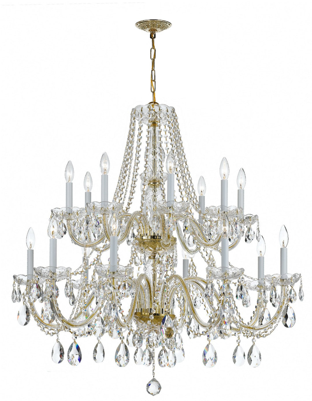 Traditional Crystal 16 Light Chandelier in Polished Brass - available from The Lighting Shoppe, trusted by Canadian homeowners