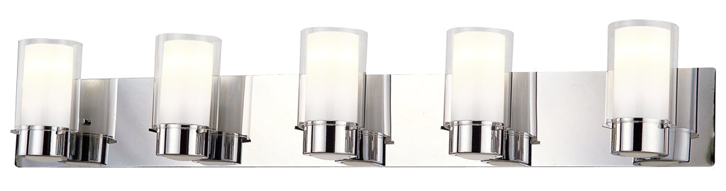 Essex Five Light Vanity in Chrome w/Half Opal Glass - available from The Lighting Shoppe, trusted by Canadian homeowners