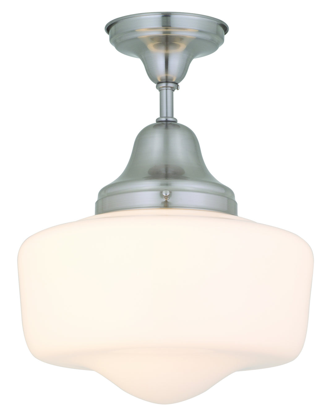 Schoolhouse One Light Semi-Flush Mount in Satin Nickel w/True Opal Glass - available from The Lighting Shoppe, trusted by Canadian homeowners
