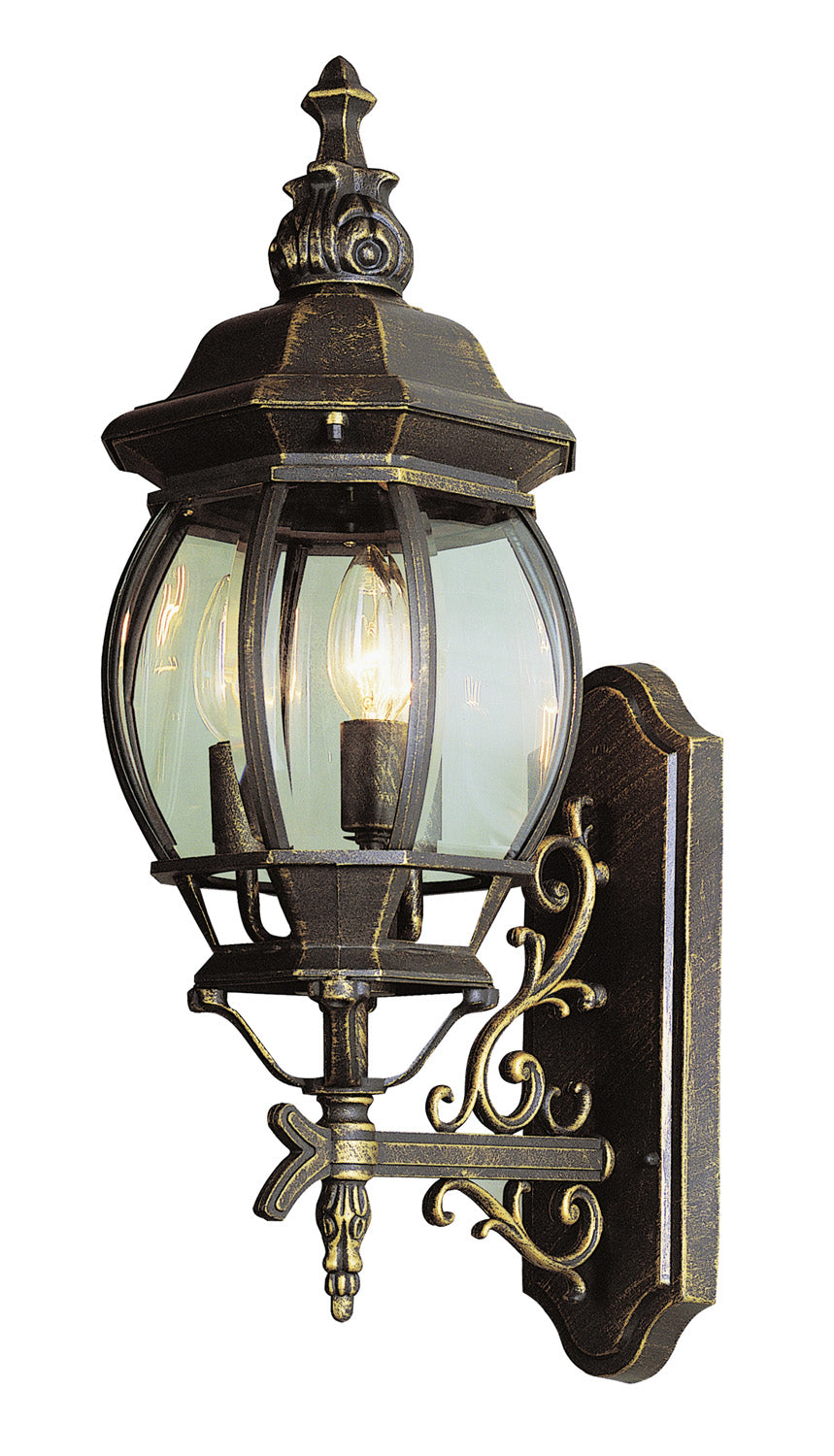 Francisco Three Light Wall Lantern in Black Gold - available from The Lighting Shoppe, trusted by Canadian homeowners
